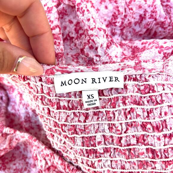 Moon River Pink Floral Feminine Puff Sleeve Midi Sundress XS Spring Tiered - Picture 4 of 7